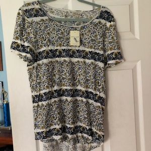 lucky brand yellow and blue floral t-shirt